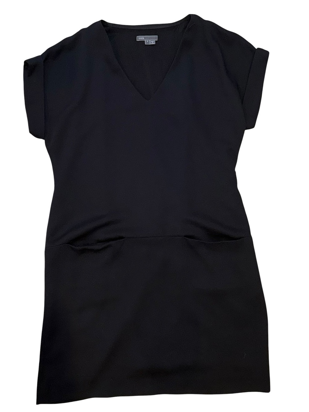Vince V27712-S0488 Black Shift Dress Size L Minimalist Cap Sleeve Sheath